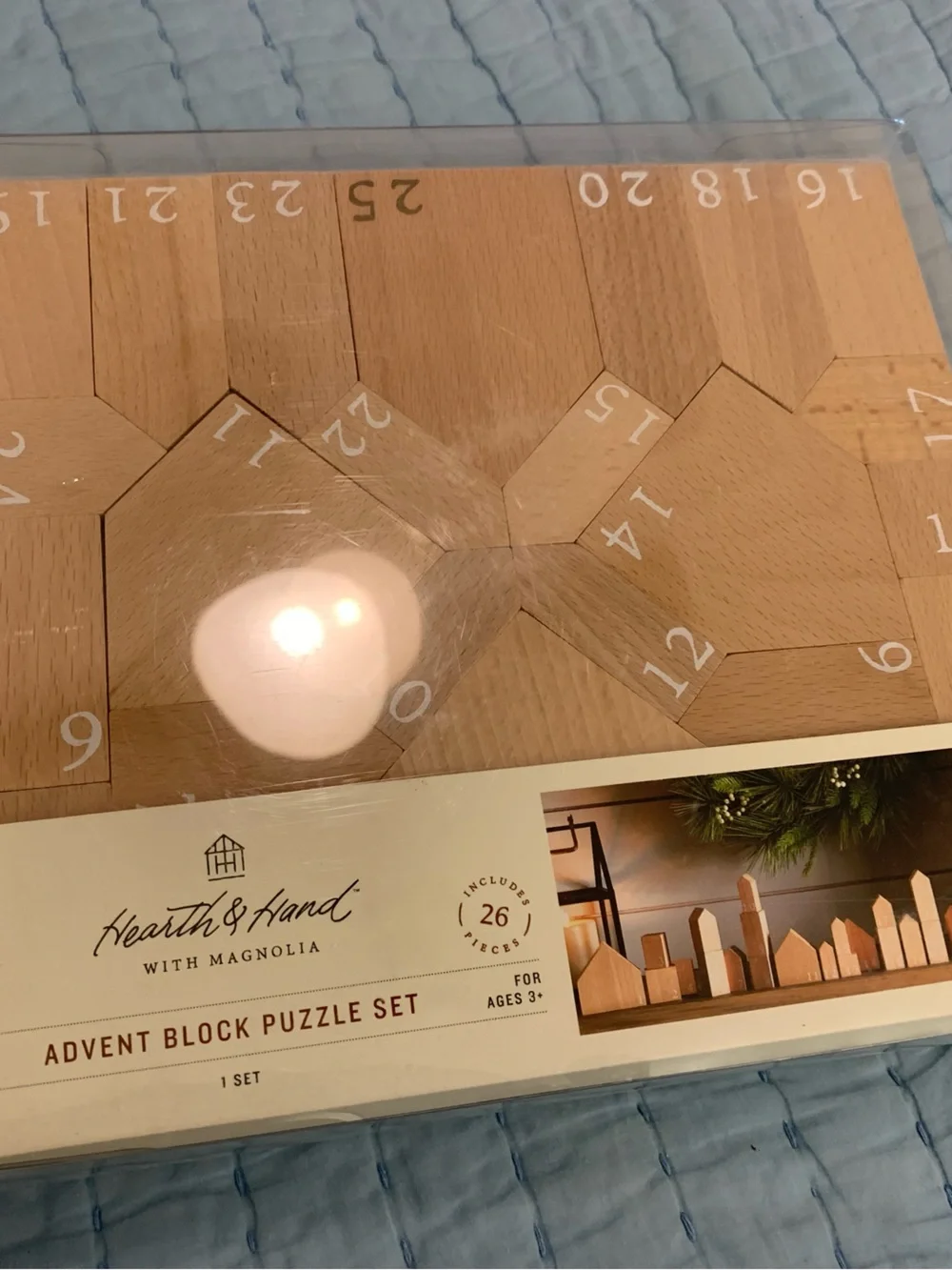NWT Hearth & Hand Natural Wood Numbered Advent Block Puzzle Set